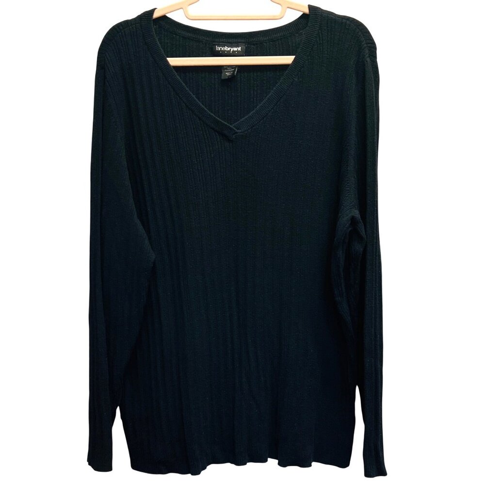 Lane Bryant Womens V-Neck Black Sweater Size 22/24W Cotton & Polyester